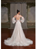 Beaded Ivory Lace Tulle Mocha Lining Sparkling Wedding Dress